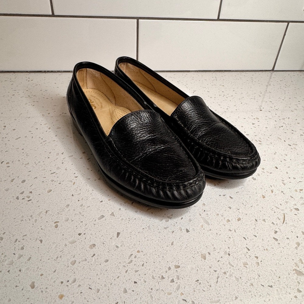 SAS Simplify Black Leather Loafers Womens 8.5 M Comfort Slip On Shoes USA Made‎